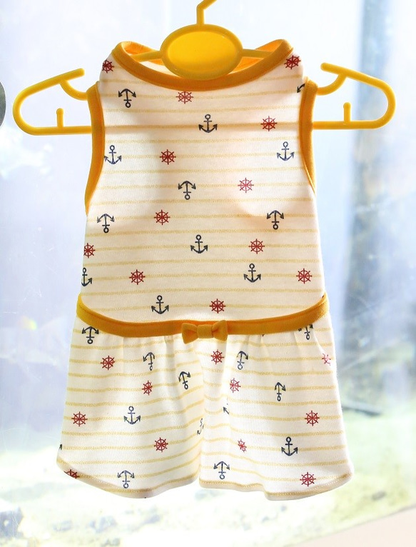 犬服♪マリン・ワンピース（黄色） 1枚目の画像