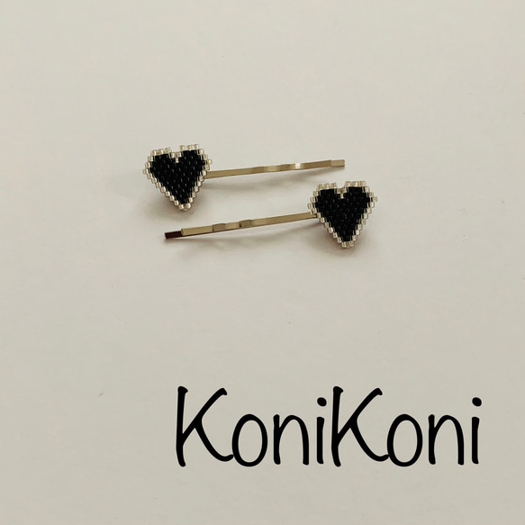 完売》の為,受注製作です☆ ハートのヘアピン【Black×Silver
