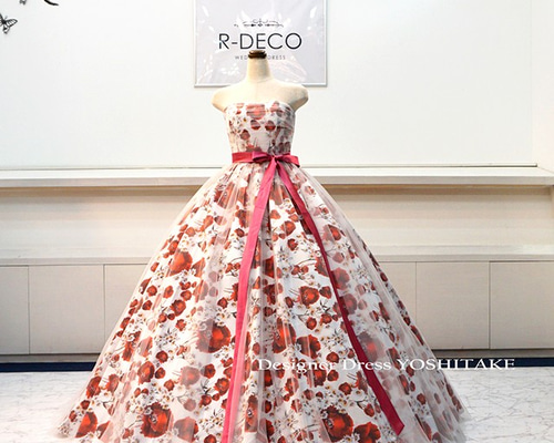 新品★タグ付【Rinfarre】花柄ドレス¥18,700■送料無料 花柄切り替えハイウエストロング/山崎みどり - カラードレス