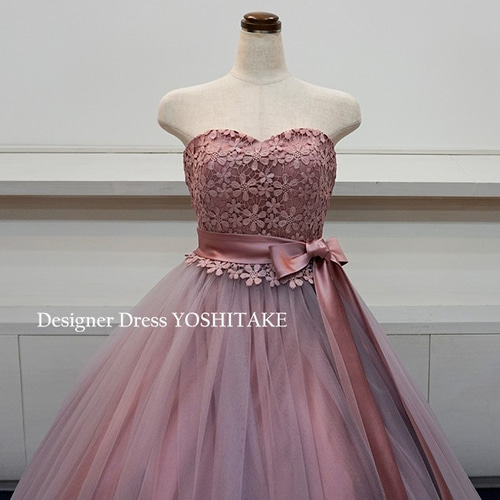 ✩お値下げ中✩ 結婚式　前撮り　ピンク　ドレス　カラードレス　パニエ付き 人気♪くすみピンクのサテン＆チュールカラープリンセスドレス