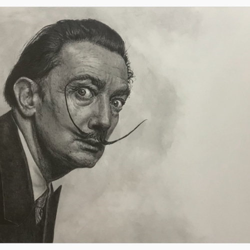 鉛筆画 人物画 木製フレーム付き 鉛筆画（人物・ダリ）A2サイズ（420㎜×594㎜） 絵画 ＊想い出屋