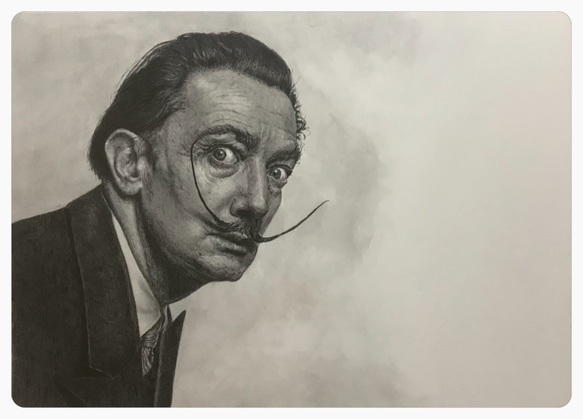 鉛筆画 人物画 木製フレーム付き 鉛筆画（人物・ダリ）A2サイズ（420㎜×594㎜） 絵画 ＊想い出屋