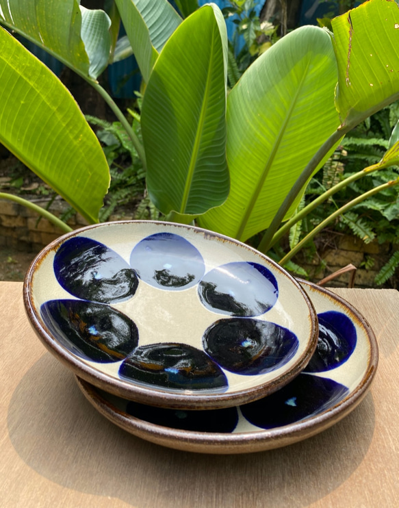 アウトレット】7寸皿 青丸紋 2枚セット やちむん 陶器 エドメ陶