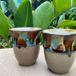 フリーカップ大　三彩紋　２個セット　タンブラー　カップ　陶器　エドメ陶房　やちむん 1枚目の画像