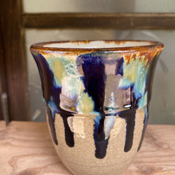 フリーカップ大　青三彩紋　２個セット　タンブラー　カップ　陶器　エドメ陶房　やちむん 3枚目の画像