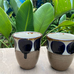 フリーカップ大　青丸紋　２個セット　タンブラー　カップ　陶器　エドメ陶房　やちむん 1枚目の画像