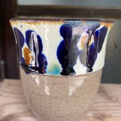 フリーカップ大　花紋　２個セット　タンブラー　カップ　陶器　エドメ陶房　やちむん 4枚目の画像