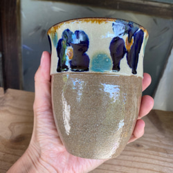フリーカップ大　花紋　２個セット　タンブラー　カップ　陶器　エドメ陶房　やちむん 5枚目の画像