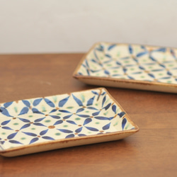 角皿 プレート 網花紋 4枚セット やちむん 陶器 中皿 エドメ陶房 通販