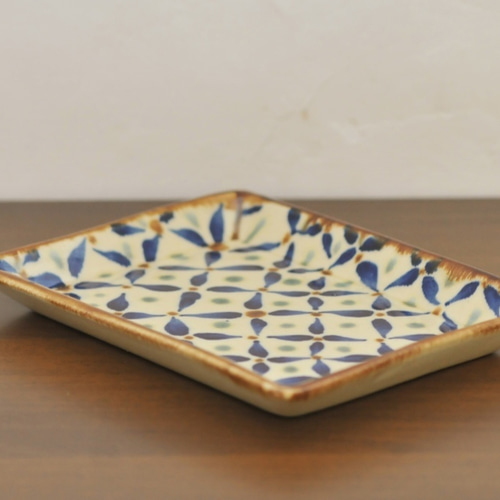 角皿 プレート 網花紋 4枚セット やちむん 陶器 中皿 エドメ陶房 通販