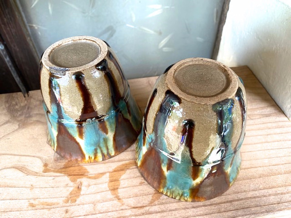 フリーカップ　三彩紋　２個セット　タンブラー　カップ　陶器　エドメ陶房　やちむん 4枚目の画像