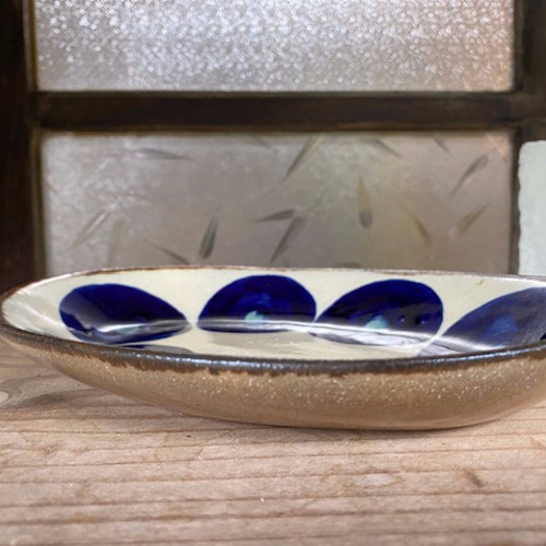 アウトレット】オーバル皿 青丸紋 3枚セット やちむん エドメ陶房 中