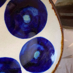 【アウトレット】オーバル皿　青丸紋　３枚セット　やちむん　エドメ陶房 4枚目の画像