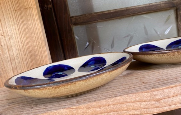 【アウトレット】7寸皿　青丸紋　２枚セット　やちむん　陶器　エドメ陶房　皿 7枚目の画像