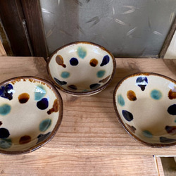 【アウトレット】小鉢　水玉紋　３枚セット　エドメ陶房　やちむん  陶器 2枚目の画像