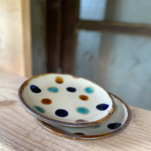 アウトレット】5寸皿 水玉紋 2枚セット エドメ陶房 やちむん 陶器 皿