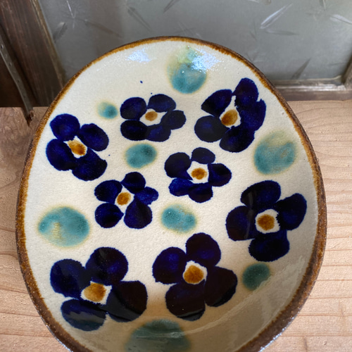 アウトレット】オーバル皿 花紋 3枚セット やちむん エドメ陶房 中皿