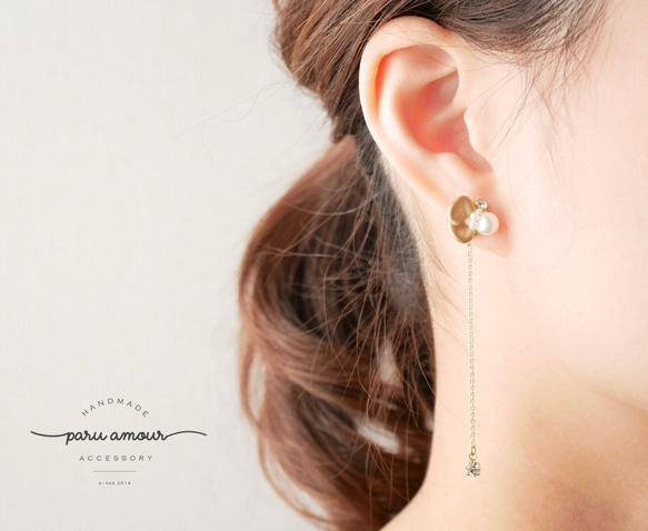 gold flower×チェーンピアス／イヤリング   (14 1枚目の画像