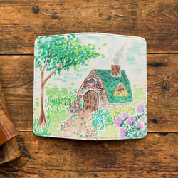 緑の屋根のお家の手帳型スマホケース　　水彩画のスマホカバー　【受注制作】Android、iPhone全機種対応 1枚目の画像