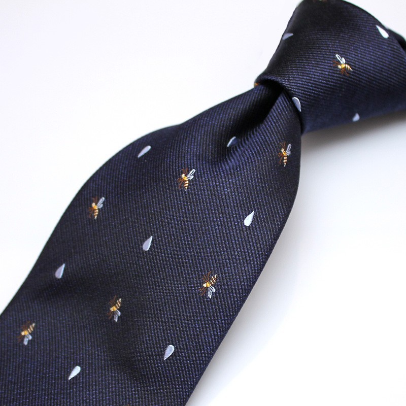 【受注制作】ミツバチとしずくの小紋ネクタイ/ネイビー