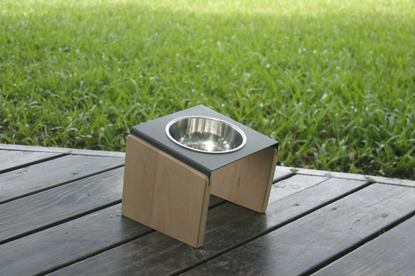 【初木】鐵板燒餐架M號 - 黑色/不銹鋼碗/寵物碗架 第2張的照片