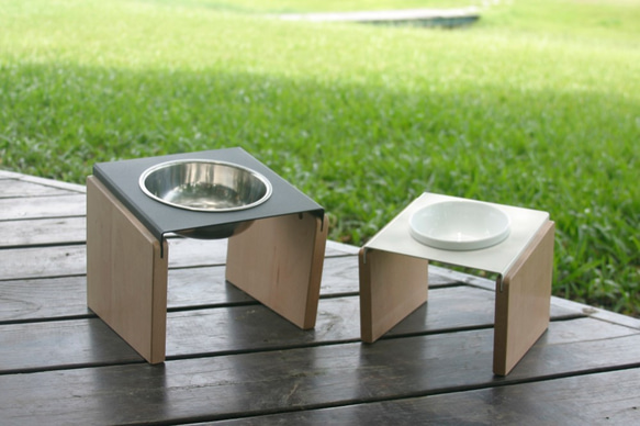 【初木】鐵板燒餐架M號 - 黑色/不銹鋼碗/寵物碗架 第4張的照片