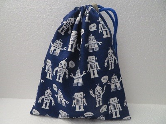 入園入学　男の子　紺　ロボット　巾着　縦24㎝×横20㎝　給食袋　 4枚目の画像