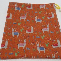 入園入学　アルパカ　オレンジ　巾着　縦24㎝×横20㎝　給食袋　 1枚目の画像