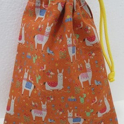 入園入学　アルパカ　オレンジ　巾着　縦24㎝×横20㎝　給食袋　 2枚目の画像