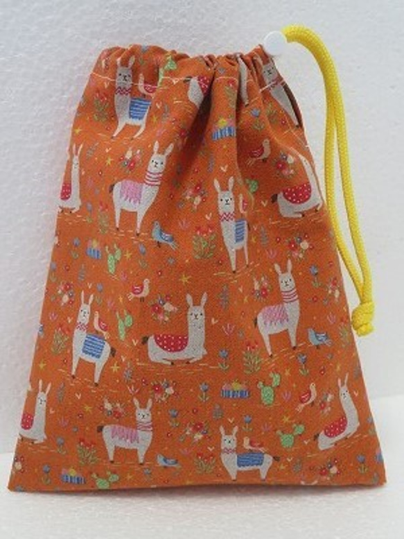 入園入学　アルパカ　オレンジ　巾着　縦24㎝×横20㎝　給食袋　 2枚目の画像