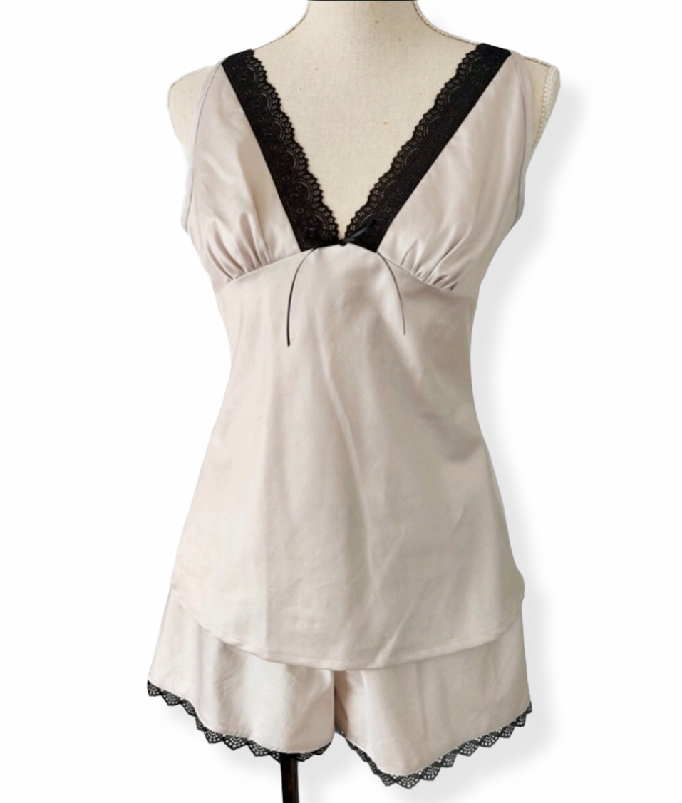 コットン♪　上品サテン キャミソール＆ショートパンツ　ナイトウエア　ルームウエア　ランジェリー