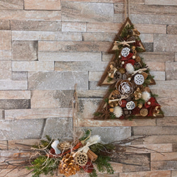 Xmasドライフラワーアレンジ☆ツリー型アレンジと白樺の壁掛けアレンジ