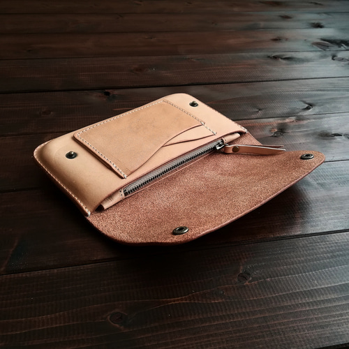 栃木レザーで作ったヌメ革の長財布】 牛革 レザー 本革 シンプル