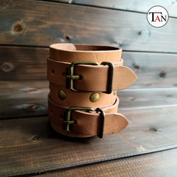 ハンドメイド♪ オイルヌメ革スタッズ網込みブレスレット＊B29