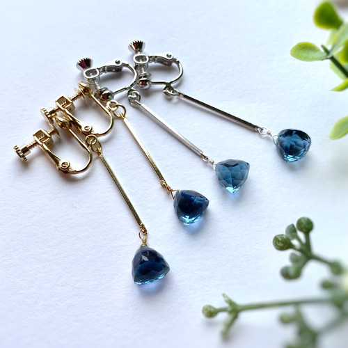 London Blue Quartz Earrings ロンドンブルークォーツのスティック 