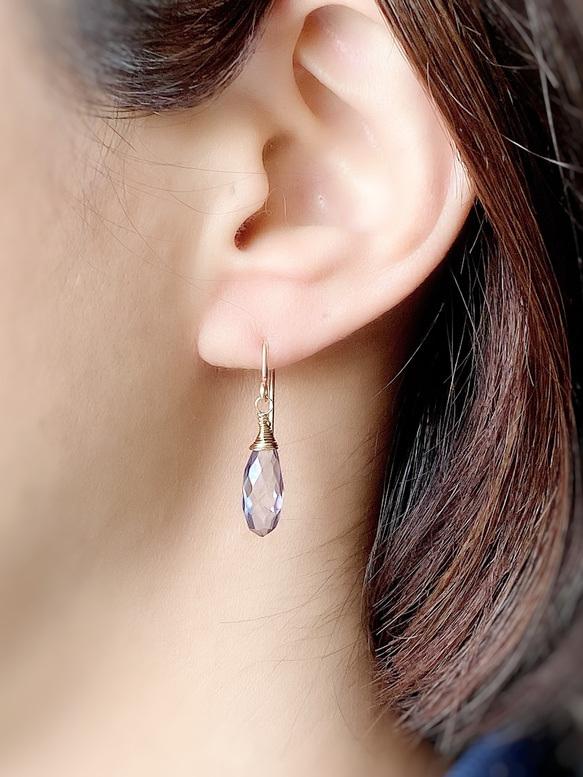 Mystic Tanzanite Blue Quartz Earrings 14kgf 2枚目の画像