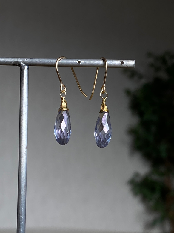 Mystic Tanzanite Blue Quartz Earrings 14kgf 5枚目の画像