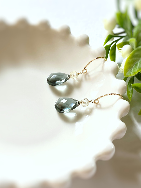 Moss Aquamarine & Lemon Quartz Earrings 14kgf 2枚目の画像