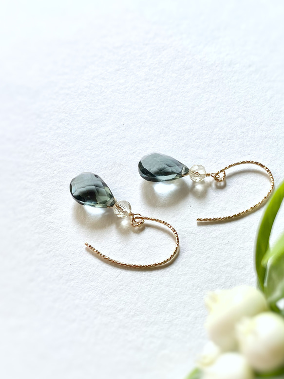 Moss Aquamarine & Lemon Quartz Earrings 14kgf 13枚目の画像