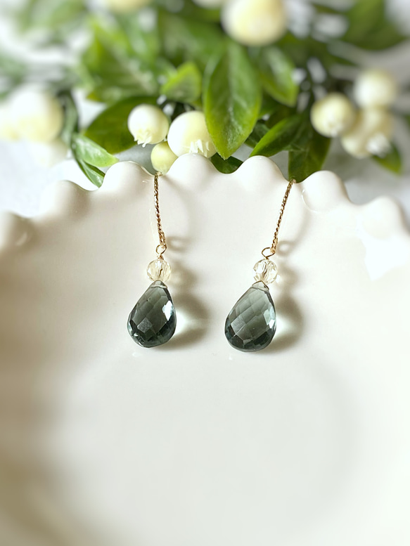 Moss Aquamarine & Lemon Quartz Earrings 14kgf 14枚目の画像