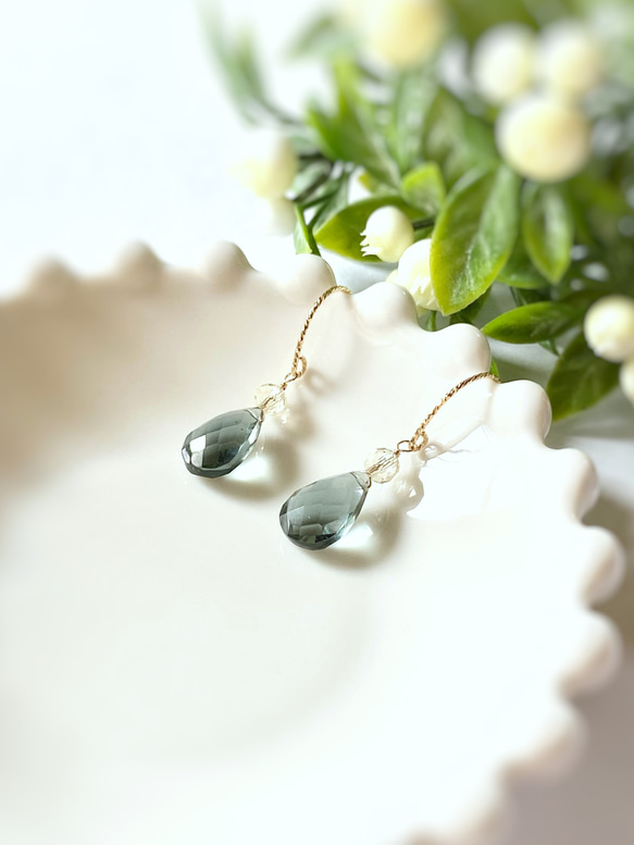 Moss Aquamarine & Lemon Quartz Earrings 14kgf 15枚目の画像