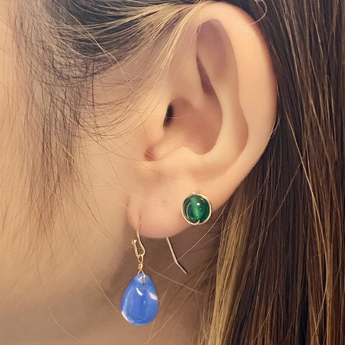 14kgf グリーンオニキス ワイヤーピアス/イヤリング変更可能 ピアス 