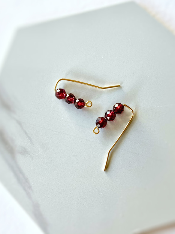 14kgf Straight line Earrings モザンビークガーネット2way 8枚目の画像