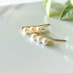 14kgf Straight line Earrings スワロフスキーパール 2way 釘狀耳環