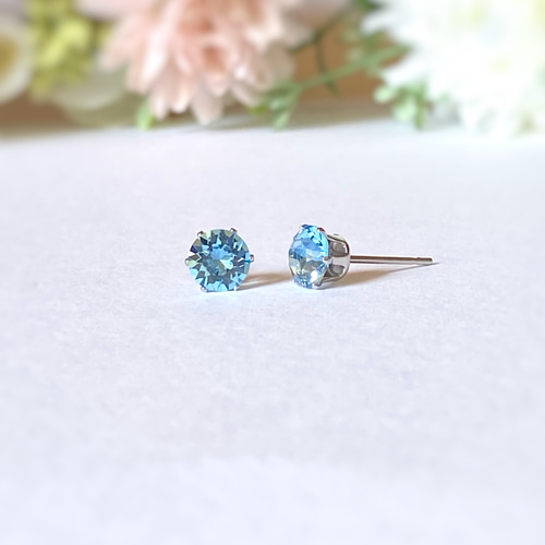 再販♡ 海 6mm 貴和クリスタルの一粒ピアス アレルギー対応