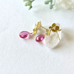 Three butterflies ＆ Pink Tourmaline Quartz Earrings 14kgf 3枚目の画像