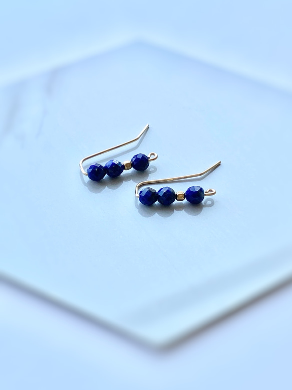 Lapis Lazuli & 14kgf  Straight line Earrings  2way 2枚目の画像