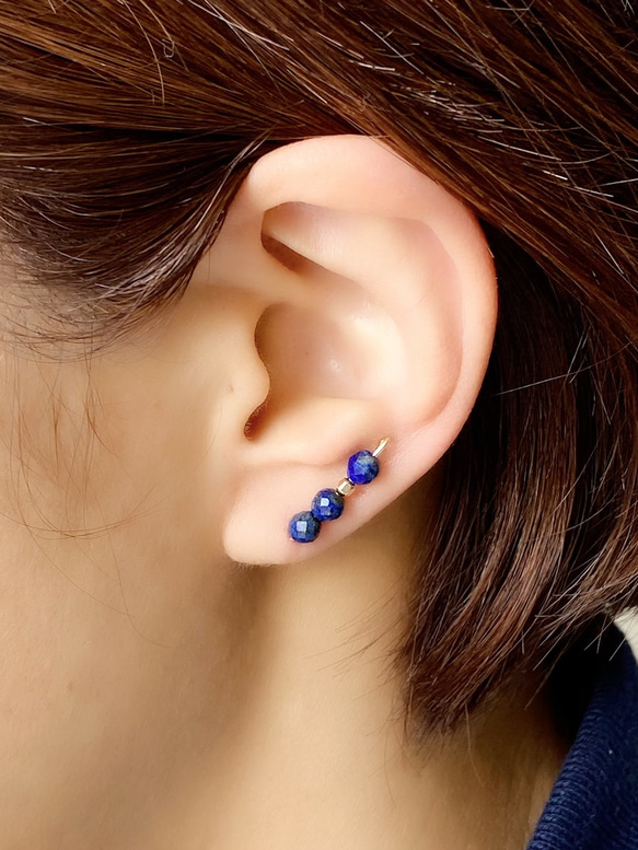 Lapis Lazuli & 14kgf  Straight line Earrings  2way 4枚目の画像