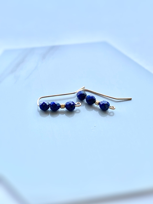 Lapis Lazuli & 14kgf  Straight line Earrings  2way 6枚目の画像