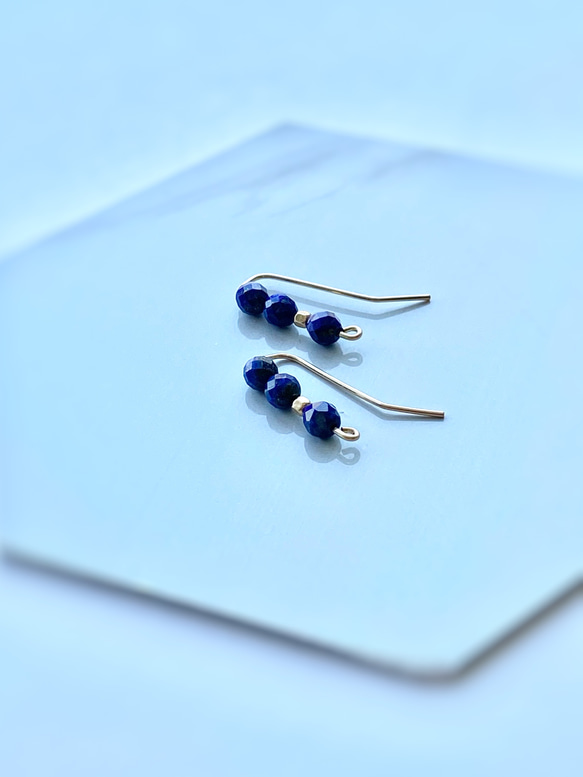 Lapis Lazuli & 14kgf  Straight line Earrings  2way 7枚目の画像